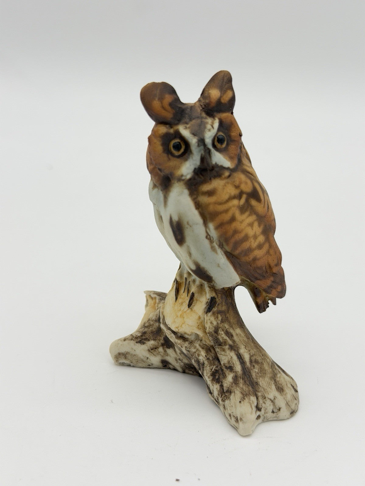 Tay Italy Porcelain Long Eared Owl Signed Figurine Hand Painted 3.5”H Vintage