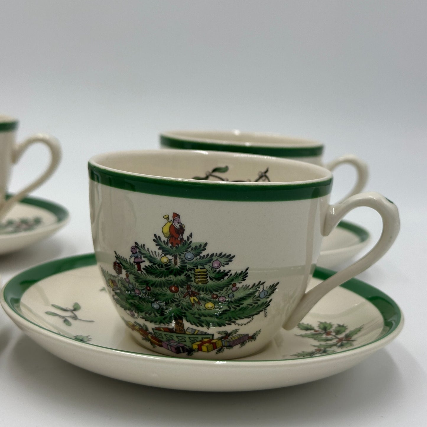 Spode Christmas Tree Cup And Saucer Set 1980s England Mint Vintage