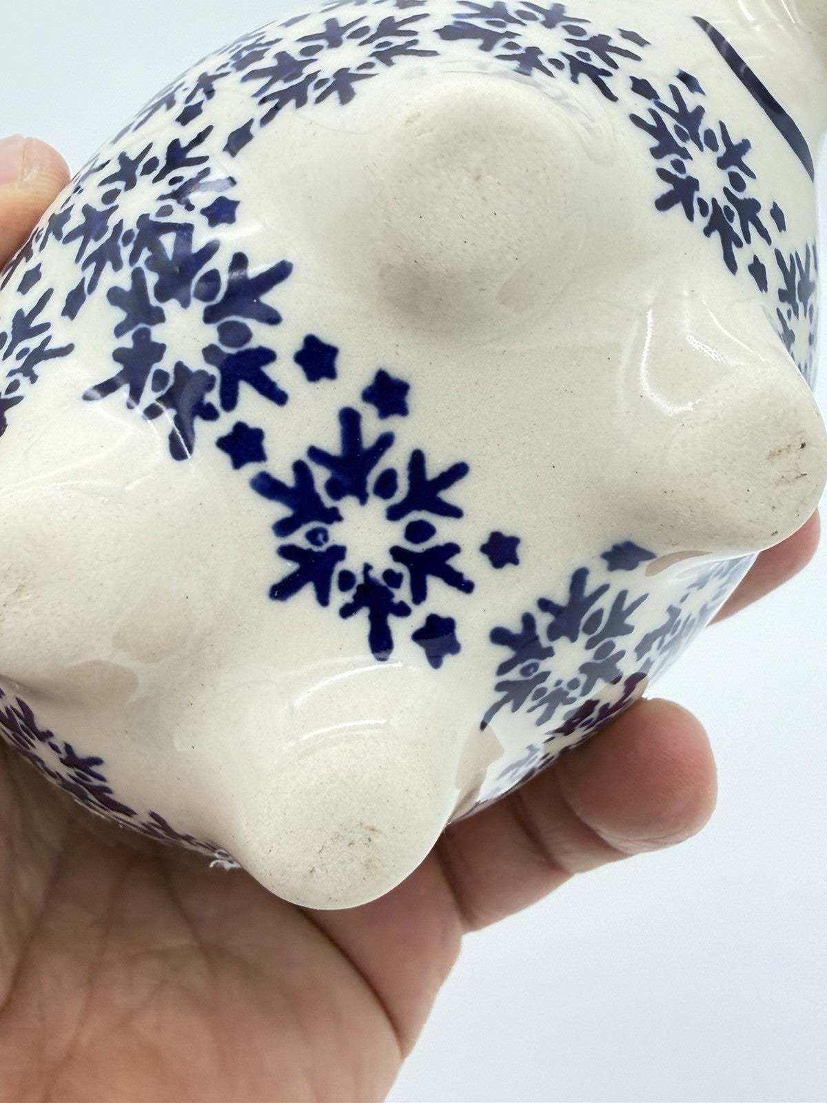 Boleslawiec Polish Art Pottery Hand Painted Cardinal Snow Flakes Piggy Bank