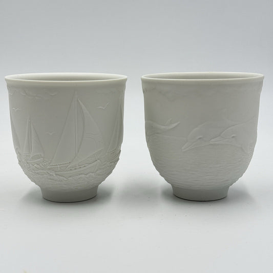 Pair Lladro Collectors Society SAILING THE SEAS CUPS CANDLE HOLDER VOTIVE WHITE