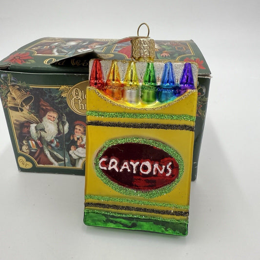 OWC Old World Christmas Blown Glass Box of Crayons NIB Art European Glass