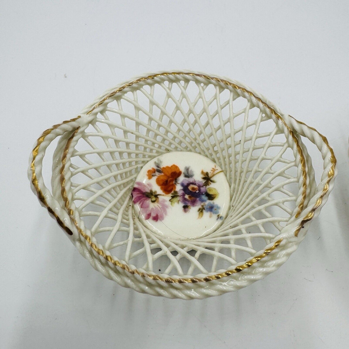 Dresden Germany Porcelain Floral Baskets Miniatures Painted Vintage