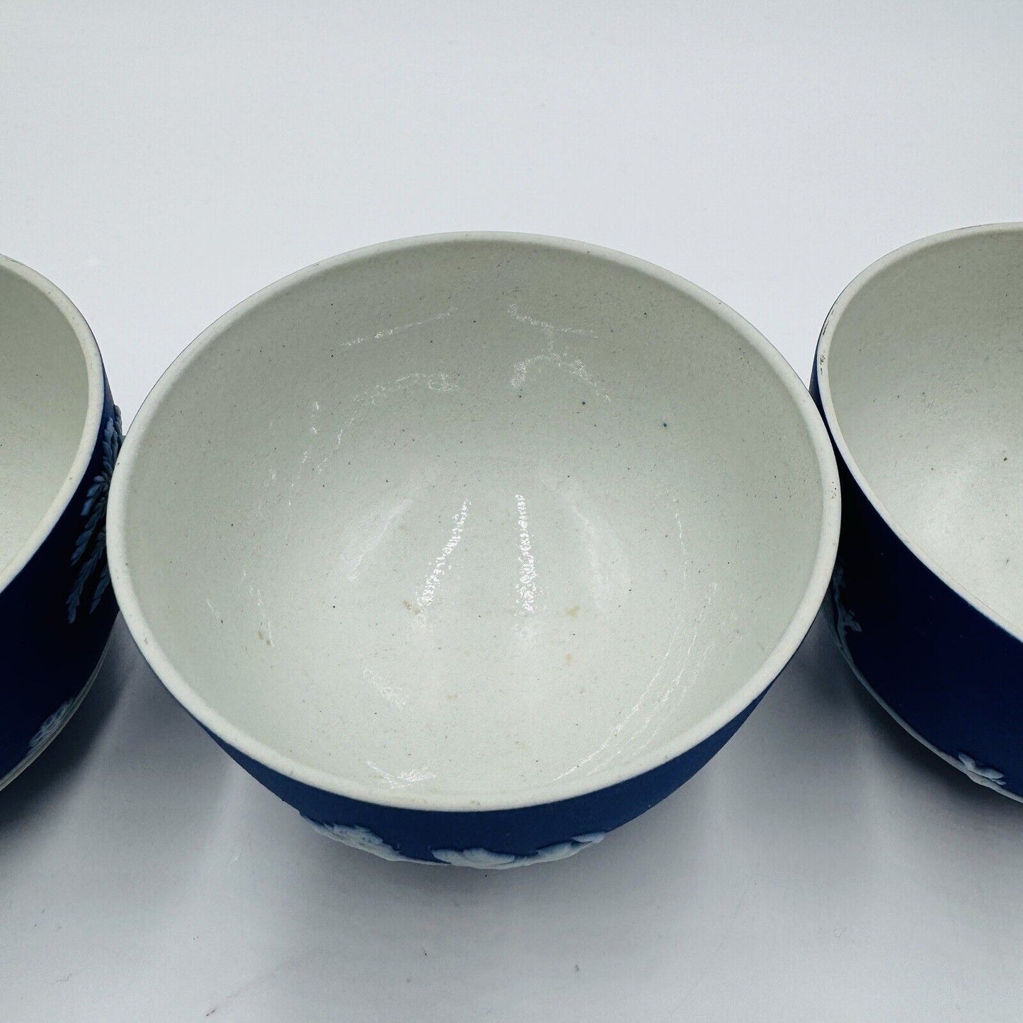 Wedgwood Jasperware Dipped Dark Blue 2" X 3.4" Footed Bowls 4 Pieces c.1930 Set