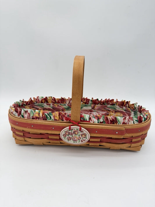 Longaberger 1995 May Series Red Tulip Basket Liner /Protector /Tie-On Oval VTG