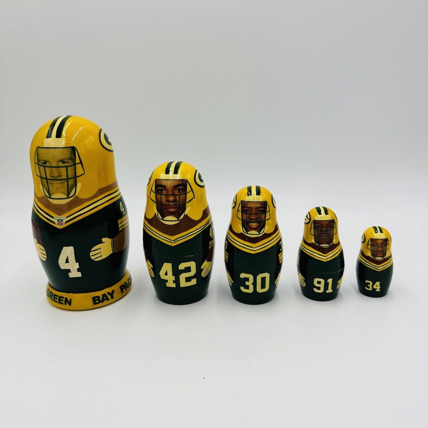 Green Bay Packers Nesting Dolls Handmade Vintage 2002 Set 5 Wisconsin