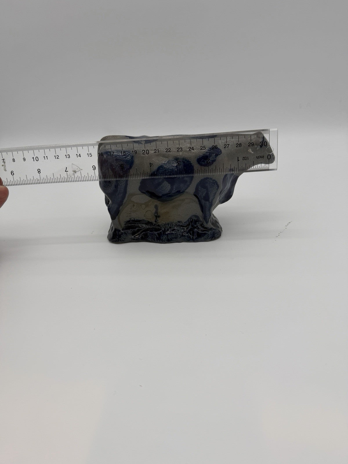 Rowe Art Pottery Salt Glaze Works Blue Holstein Cow Figurine 1990 Vintage USA
