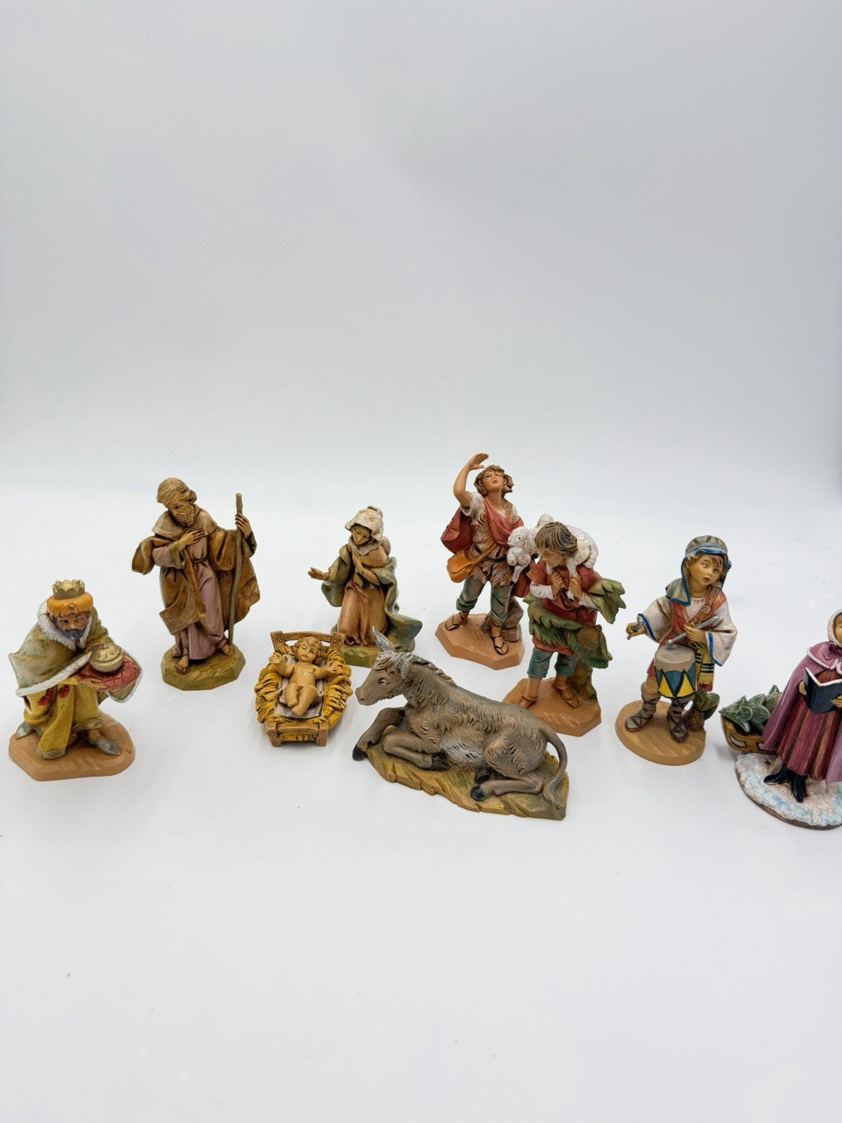 Vtg Fontanini Italy Nativity Holy Family Shepherds Donkey Figurines Set 10 PCs