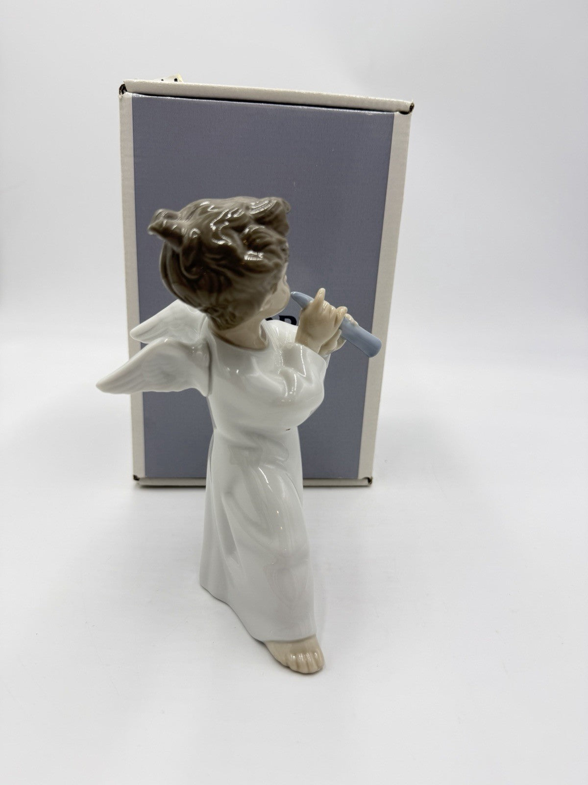 Lladro Spain Porcelain Angel W/ Flute NIB 5” Painted Vintage Figurine