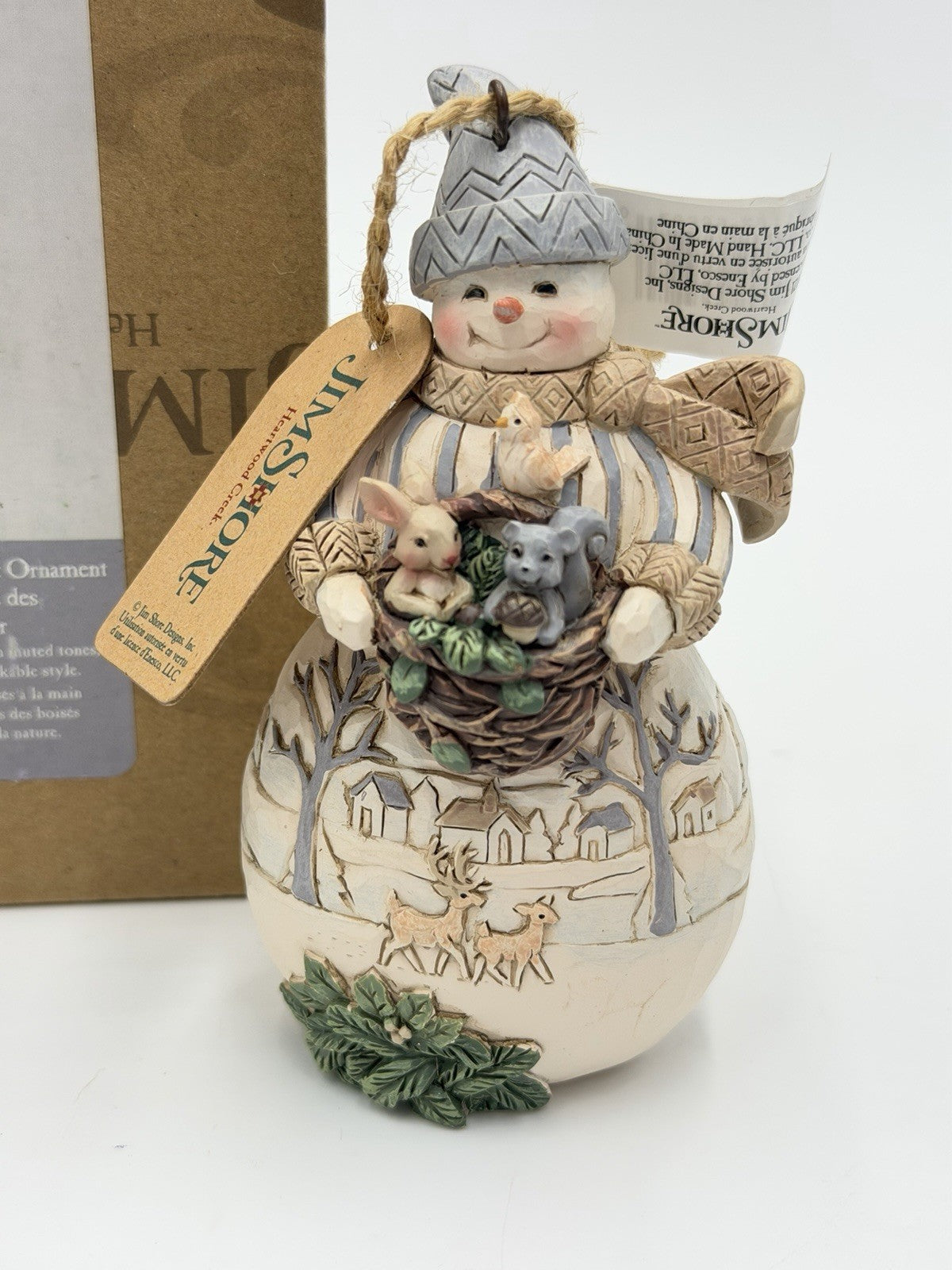 Jim Shore White Woodland 2021 Snowman W/basket Christmas Ornament
