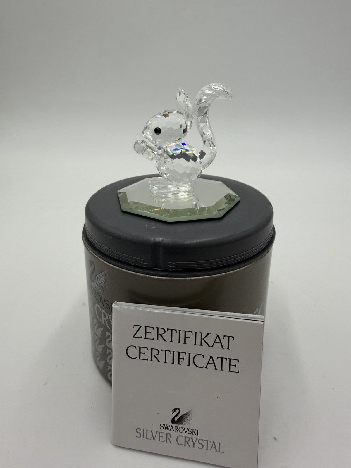 Swarovski Silver Crystal Squirrel with nut Figurine 7662 Black Eyes with Box