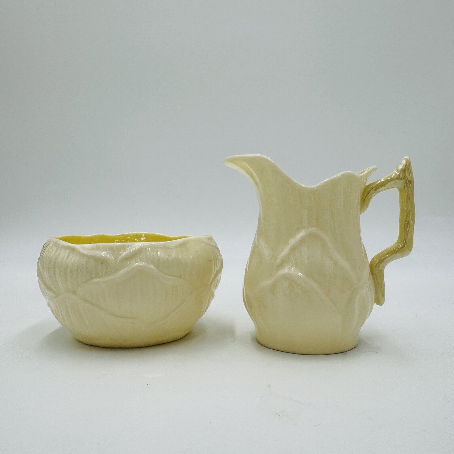 Belleek Bone China Sugar Bowl and Creamer Set from Ireland, Luster Lily Pattern