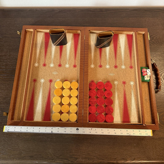Lowe Backgammon Set 30 1.5” Bakelite Butterscotch & Red Swirl Tokens Large Cork