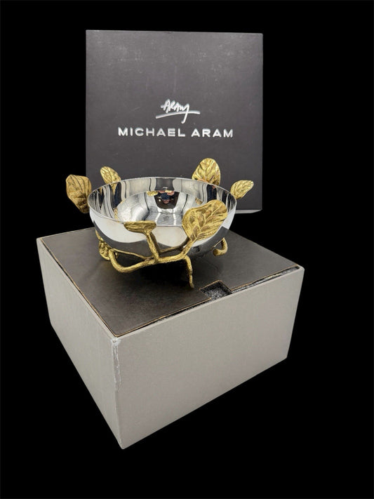 Michael Aram Botanical Lovebirds Ginkgo Branch  Stainless Gold 3”x5” Nut Bowl