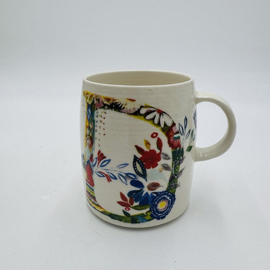 Anthropologie Starla Halfmann Monogram Letter D Floral Coffee Mug Ceramic