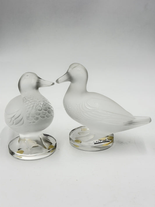 Lalique Paris France Crystal Duck Canard 2 Figurines 11657 & 11659 Vintage Pair