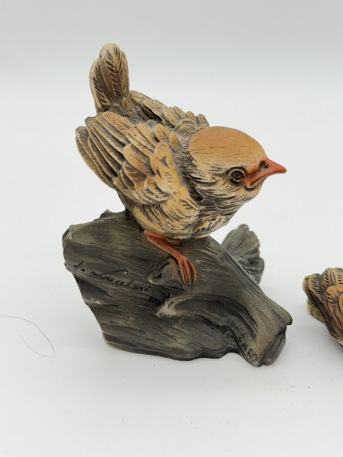Faro A. Lucchesi Sparrow Figurine Italy Hand Painted Resin Bird 2.5" Set of 2