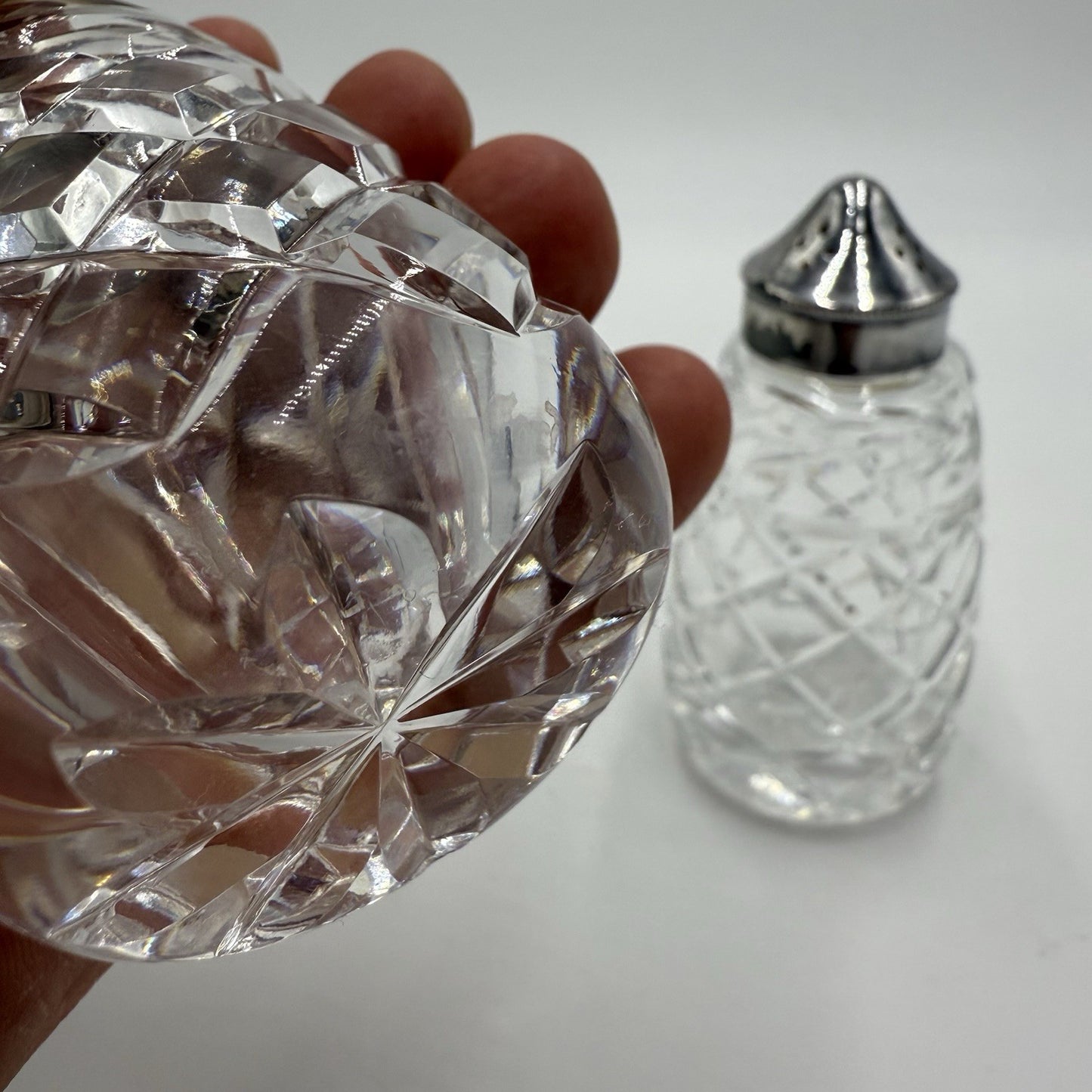 Waterford crystal salt/ pepper shakers Glandore pattern set 2 EPNS silver tops