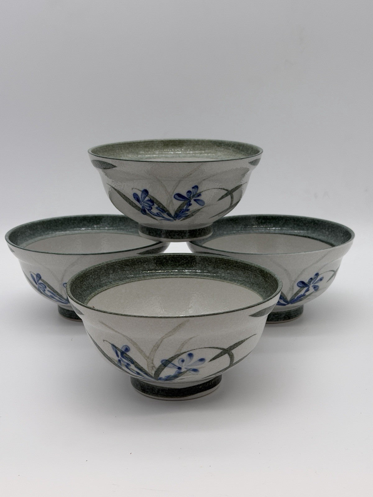 Mino Ware Japan Donburi Rice Bowls Porcelain Painted Floral 4 PCs