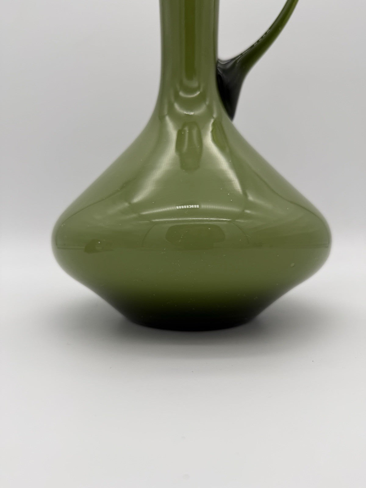 MCM Empoli Italy Olive Green Cased Art Glass Ewer Pitcher Wine Bottle Italy 12”