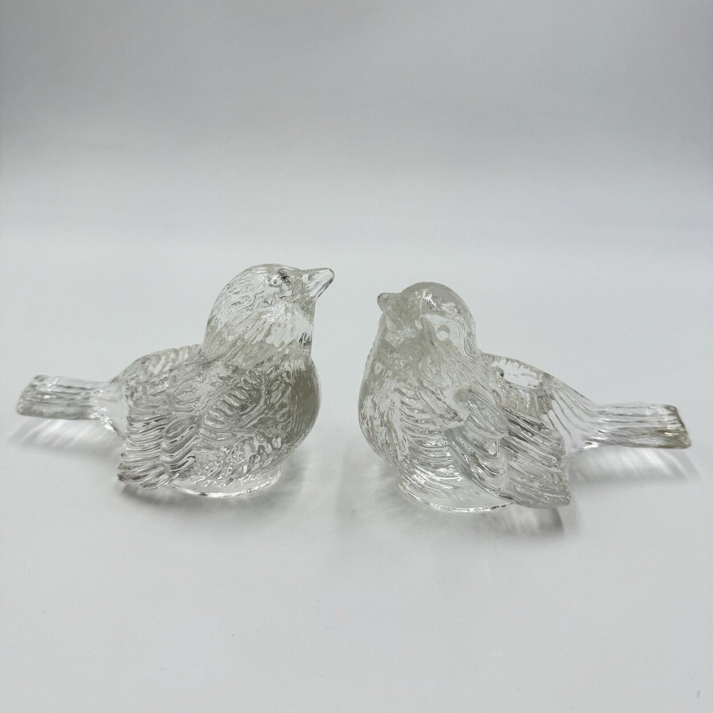 Vintage Art Glass Sparrow Birds Figurines Candlesticks Pair 2 PCs Frosted 3”