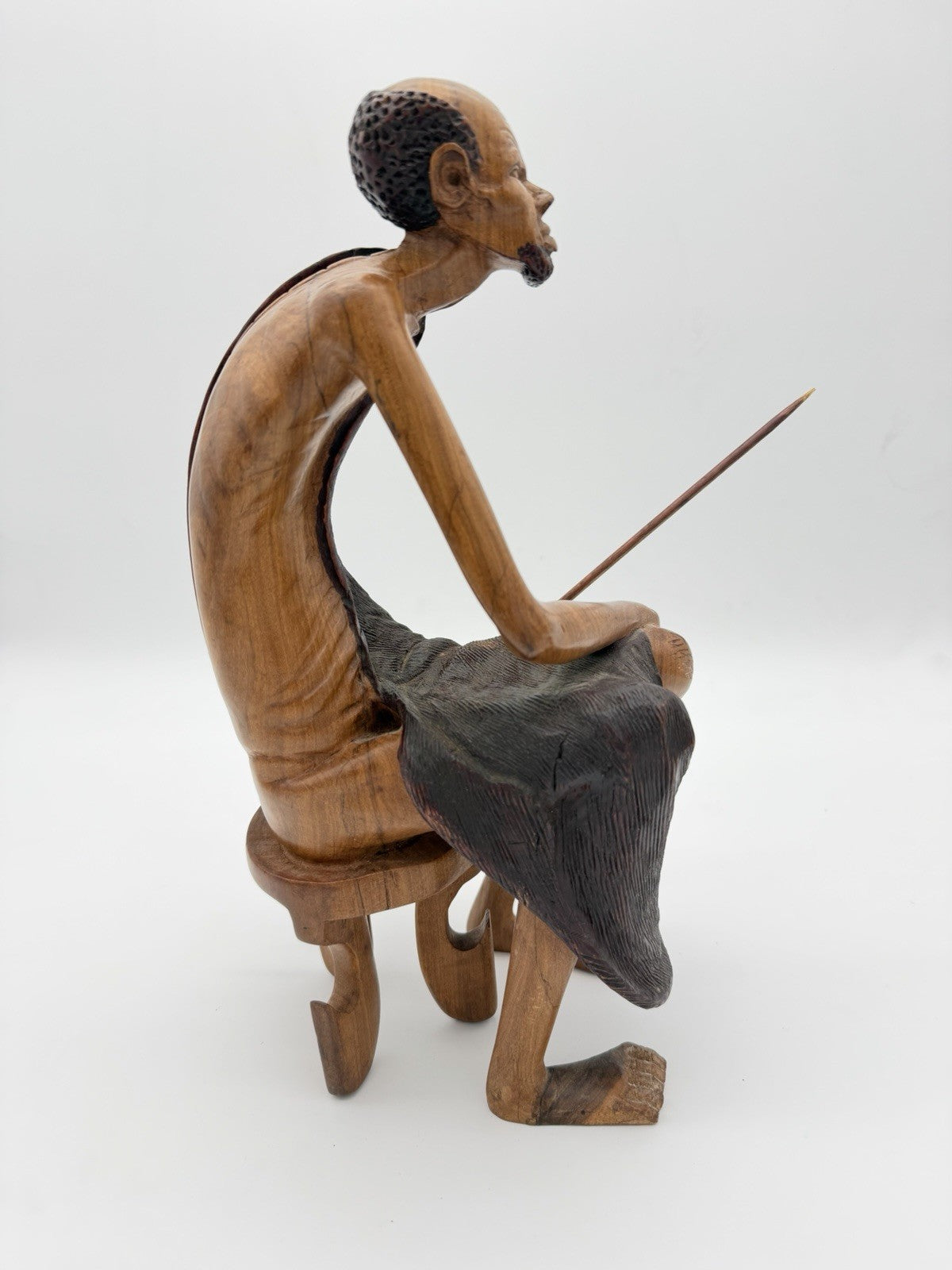 Vintage Folk Art Hand Carved Wood African Tribal Hunter Sculpture 13”H