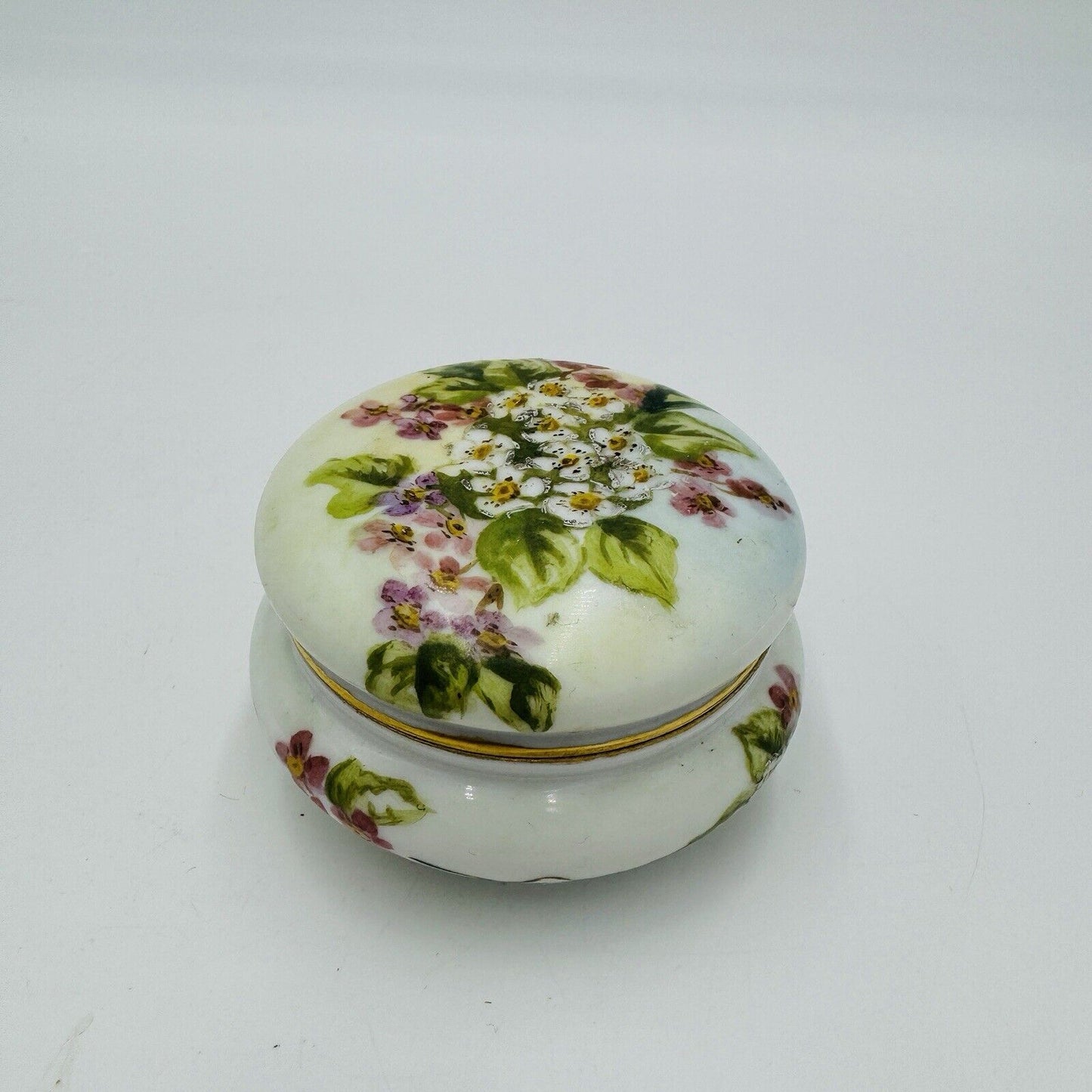 Antique T&V Limoges France Porcelain Floral Trinket Box Jewelry Box Painted 2”