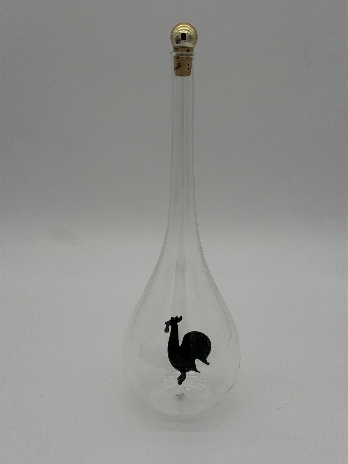 Cristalica European handblown glass gift bottle W/ Black Glass Rooster Figurine