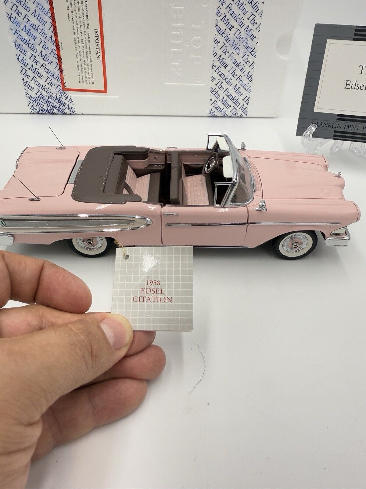 Franklin mint 1958 Ford Edsel Citation convertible 1:24 scale diecast Pink New