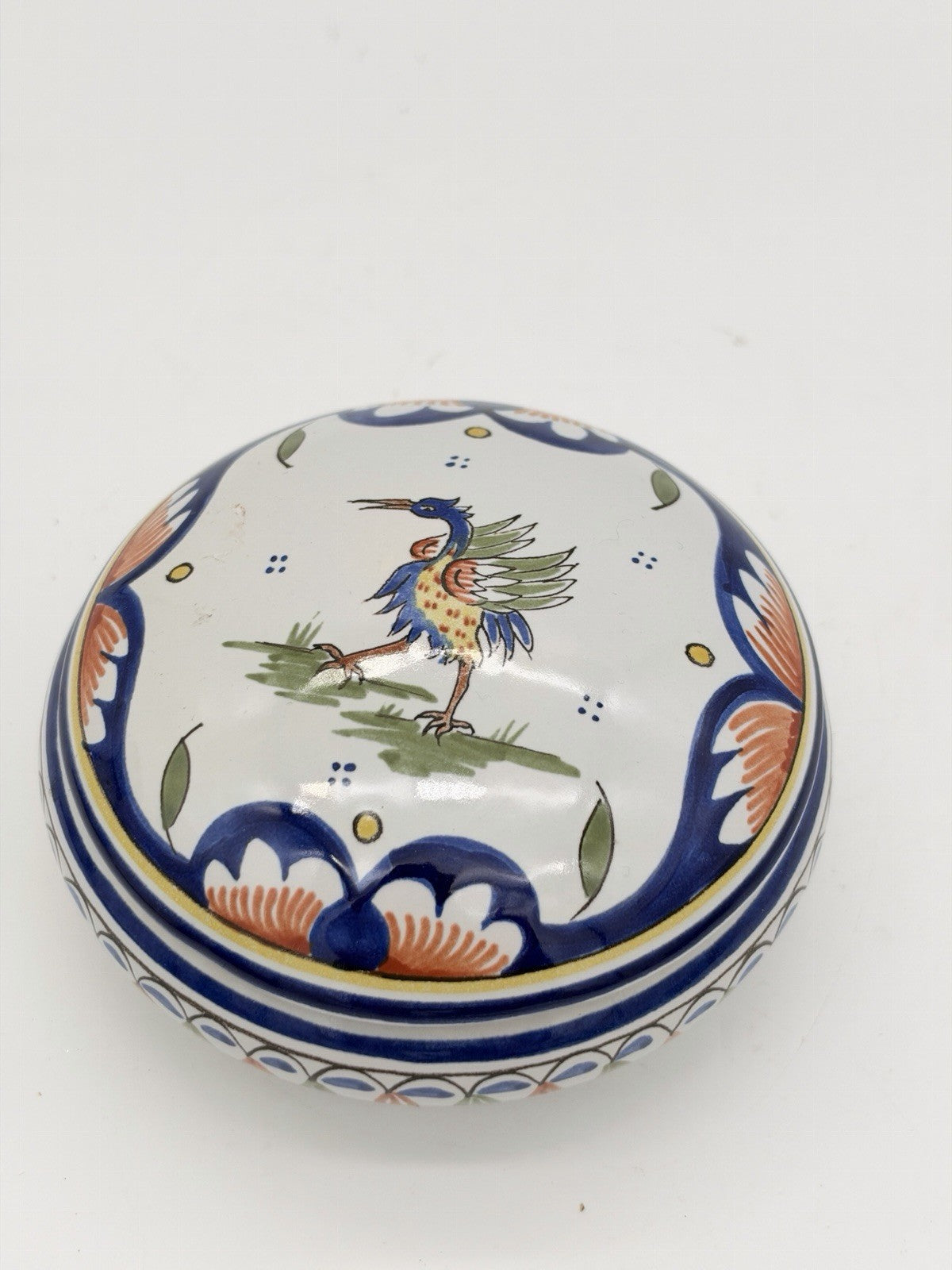 Rouen Faience Gruyères pottery Swiss Folk Art Hand Painted #14 trinket box