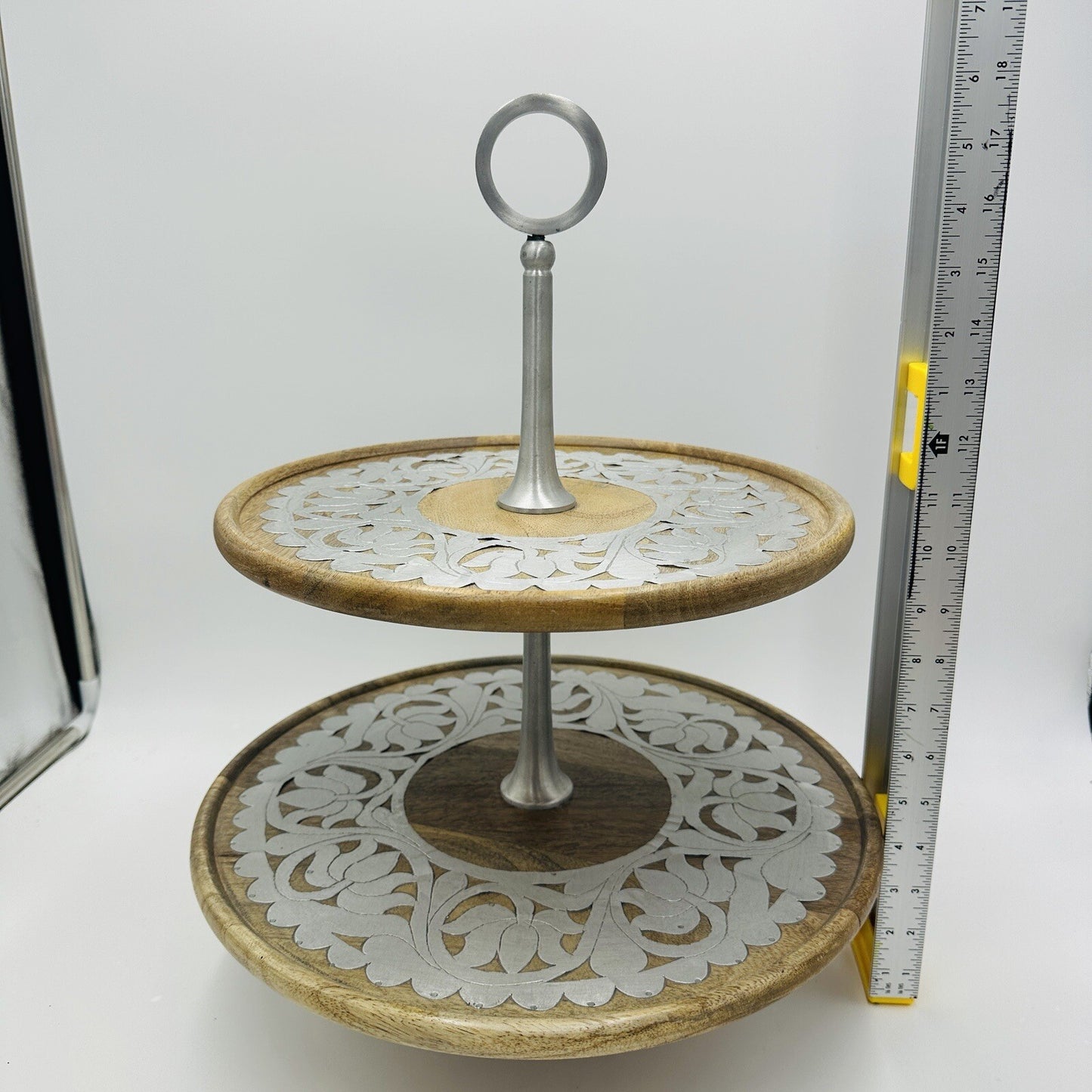 Rajasthan Artisans Cake Stand Brown 2 Tier Wood 17in H Farmhouse Country