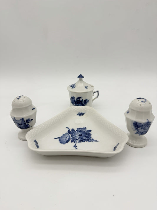 Royal Copenhagen Denmark Porcelain Salt & Pepper Tray Mustard Pot Set 5 PCs