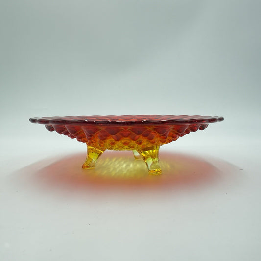 Vintage Fenton Art Glass AMBERINA Hobnail Footed Dish Bowl 7in Red Orange