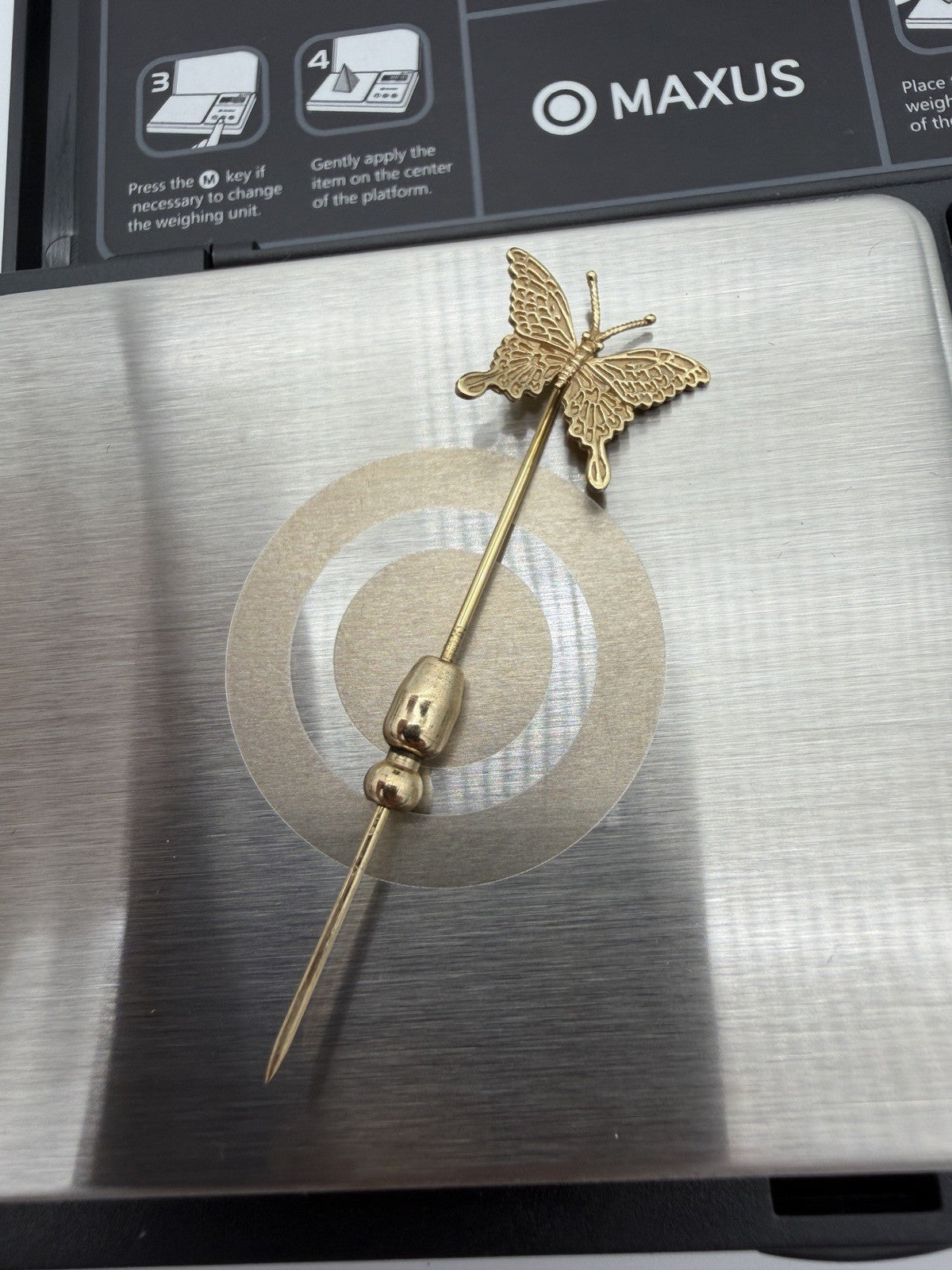 14K Solid Yellow Gold Signed B.A BALLOU B.A.B  BUTTERFLY Hat Stick Pin Vtg 1.8g