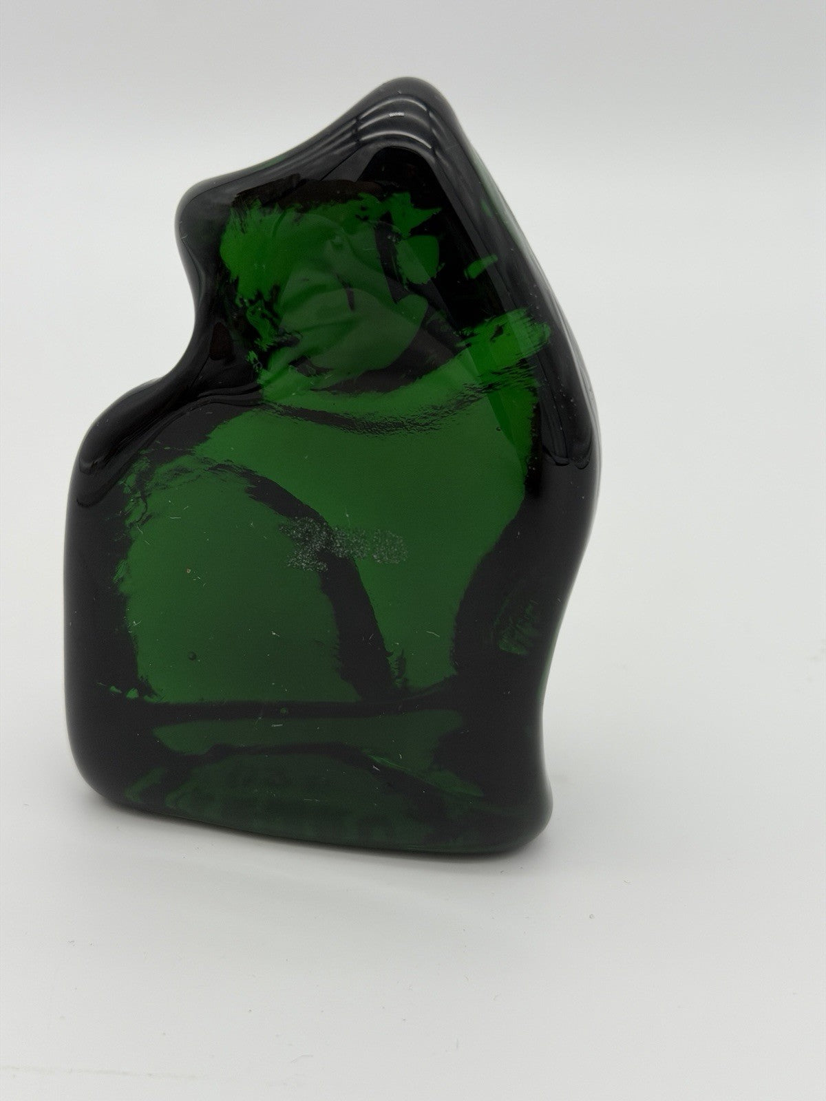 Blenko Art Glass Green Emerald Cat Kitty Abstract Signed 2025 Figurine 3.5”H