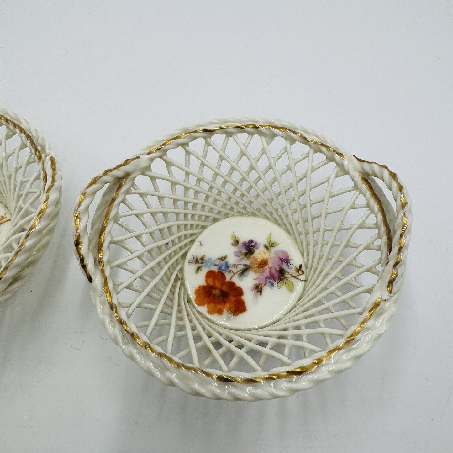 Dresden Germany Porcelain Floral Baskets Miniatures Painted Vintage