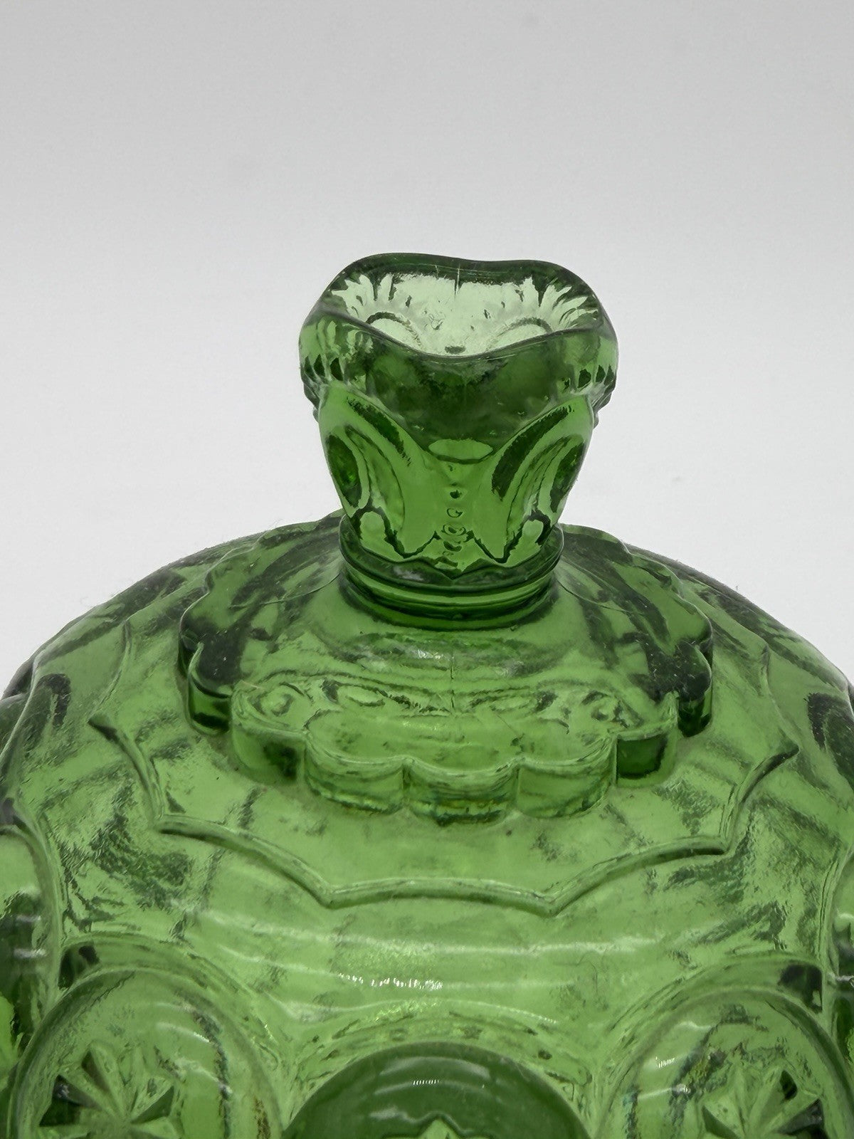 MCM LE Smith Art Glass Moon & Stars Lidded Compote / Candy Dish Green Emerald