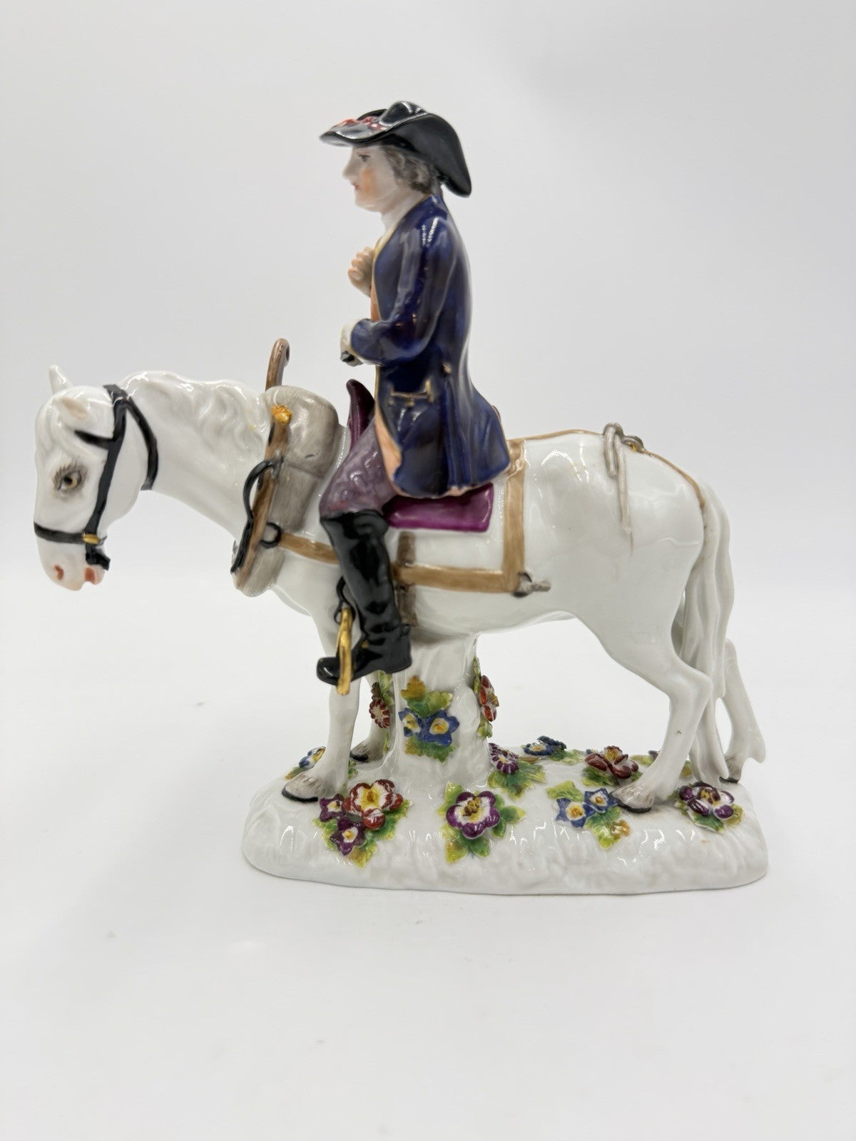 Antique Volkstedter Porcelain 1920 Plowman On Horseback Figurine FLAWED