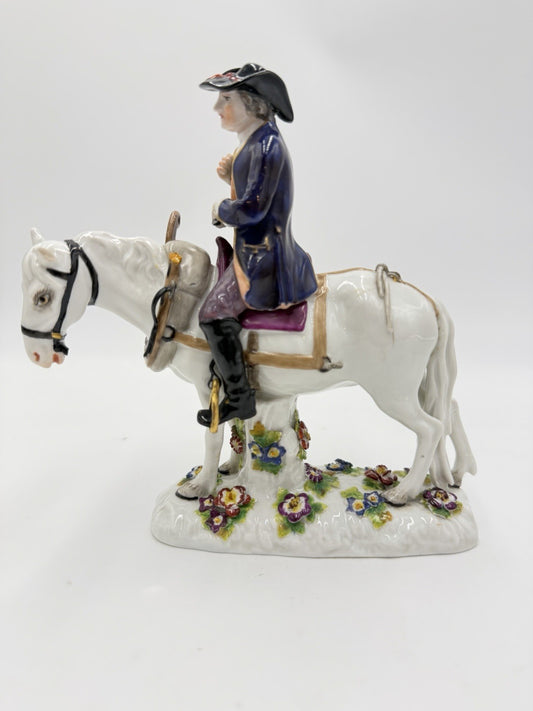 Antique Volkstedter Porcelain 1920 Plowman On Horseback Figurine FLAWED