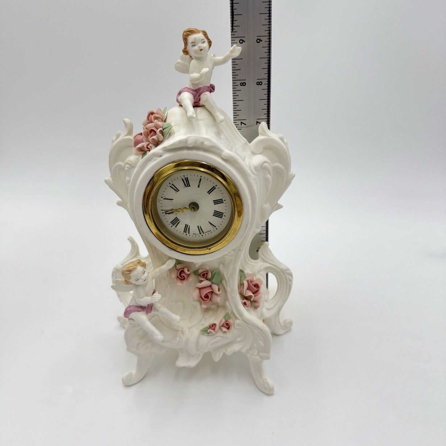 Vintage 1955 Louis Pierlot German Ceramic W/ Brass Mechanism WindUp Clock 9”