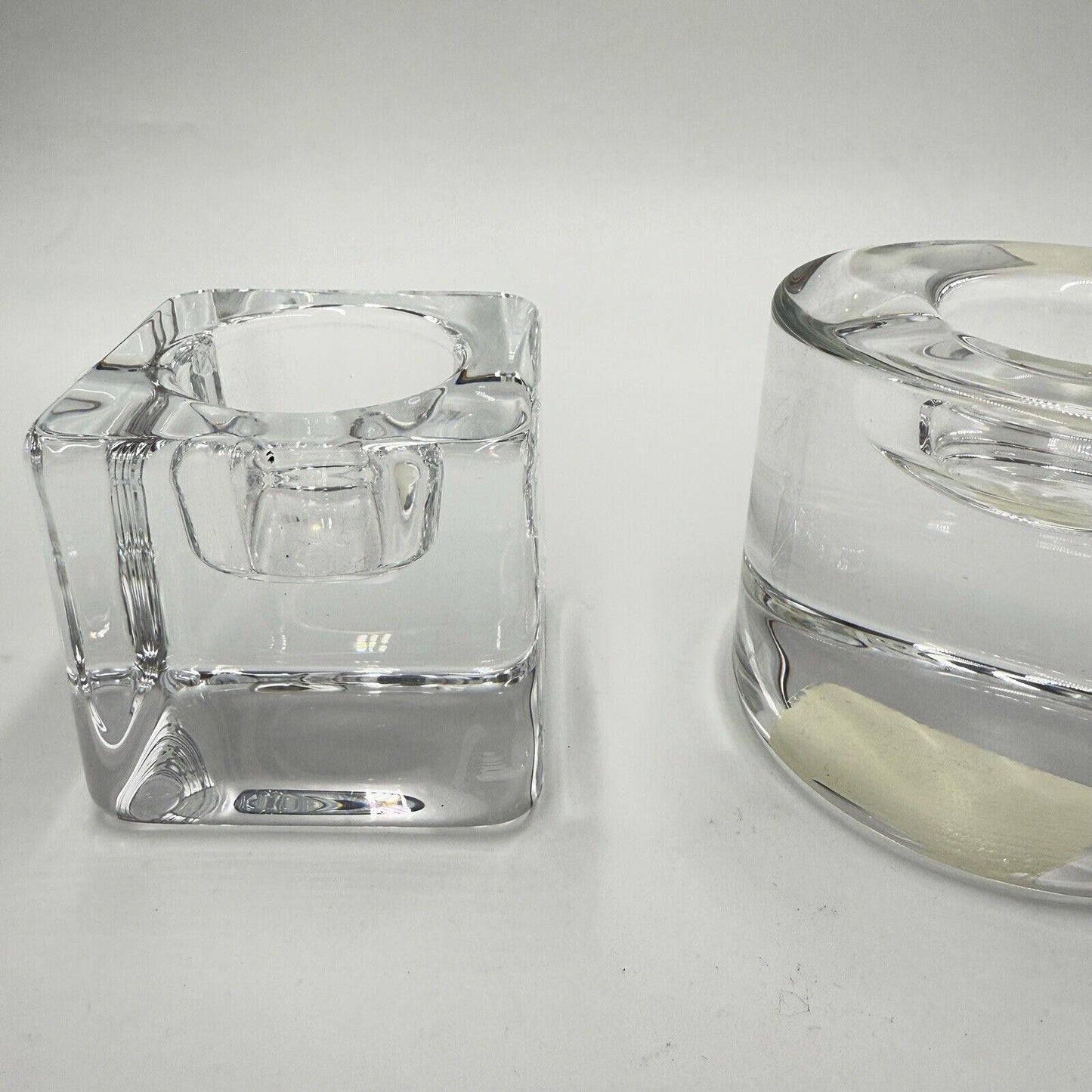 Orrefors Crystal Votive Candle Holders Round And Cube Sweden Vintage Solid