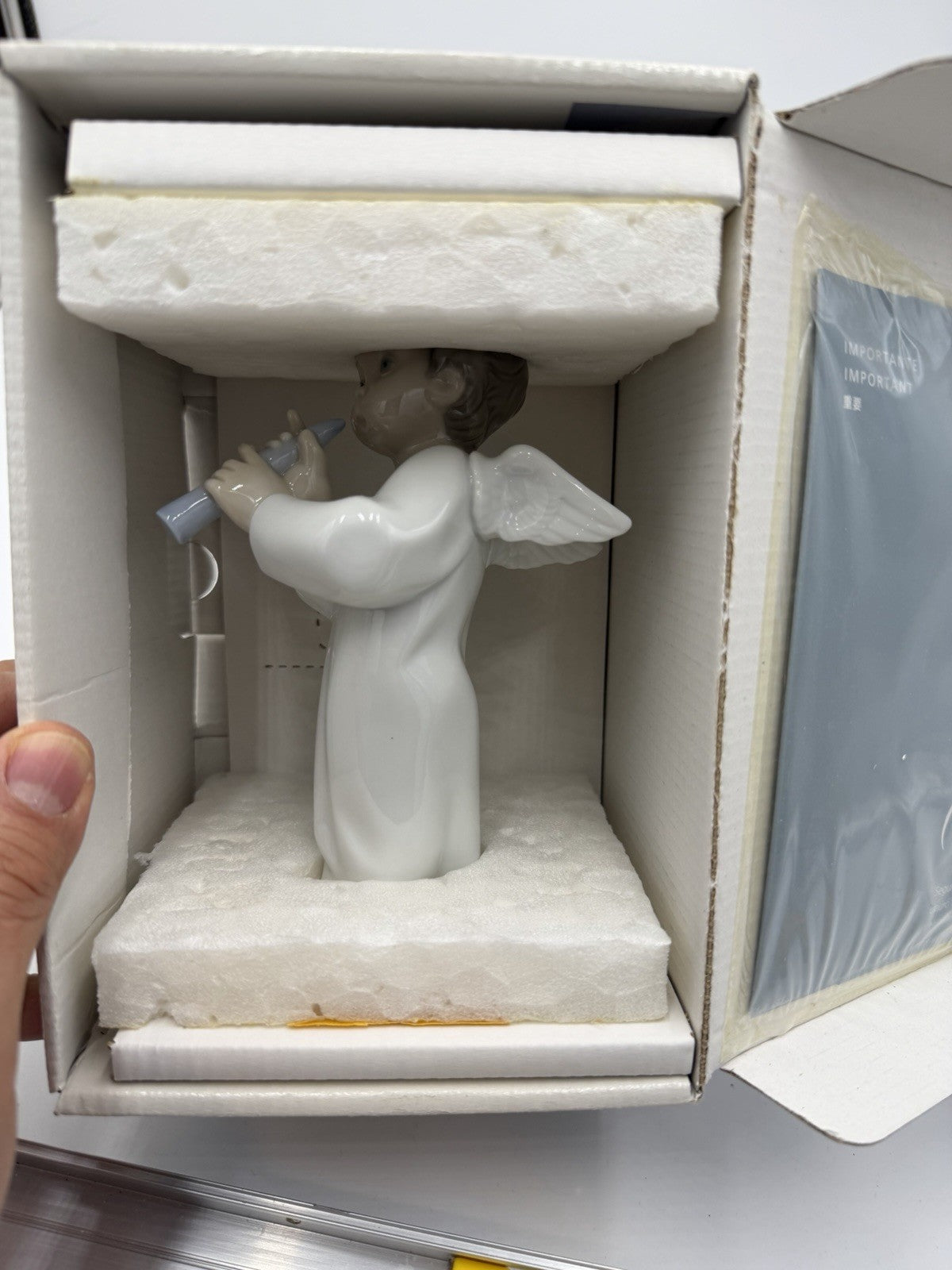 Lladro Spain Porcelain Angel W/ Flute NIB 5” Painted Vintage Figurine