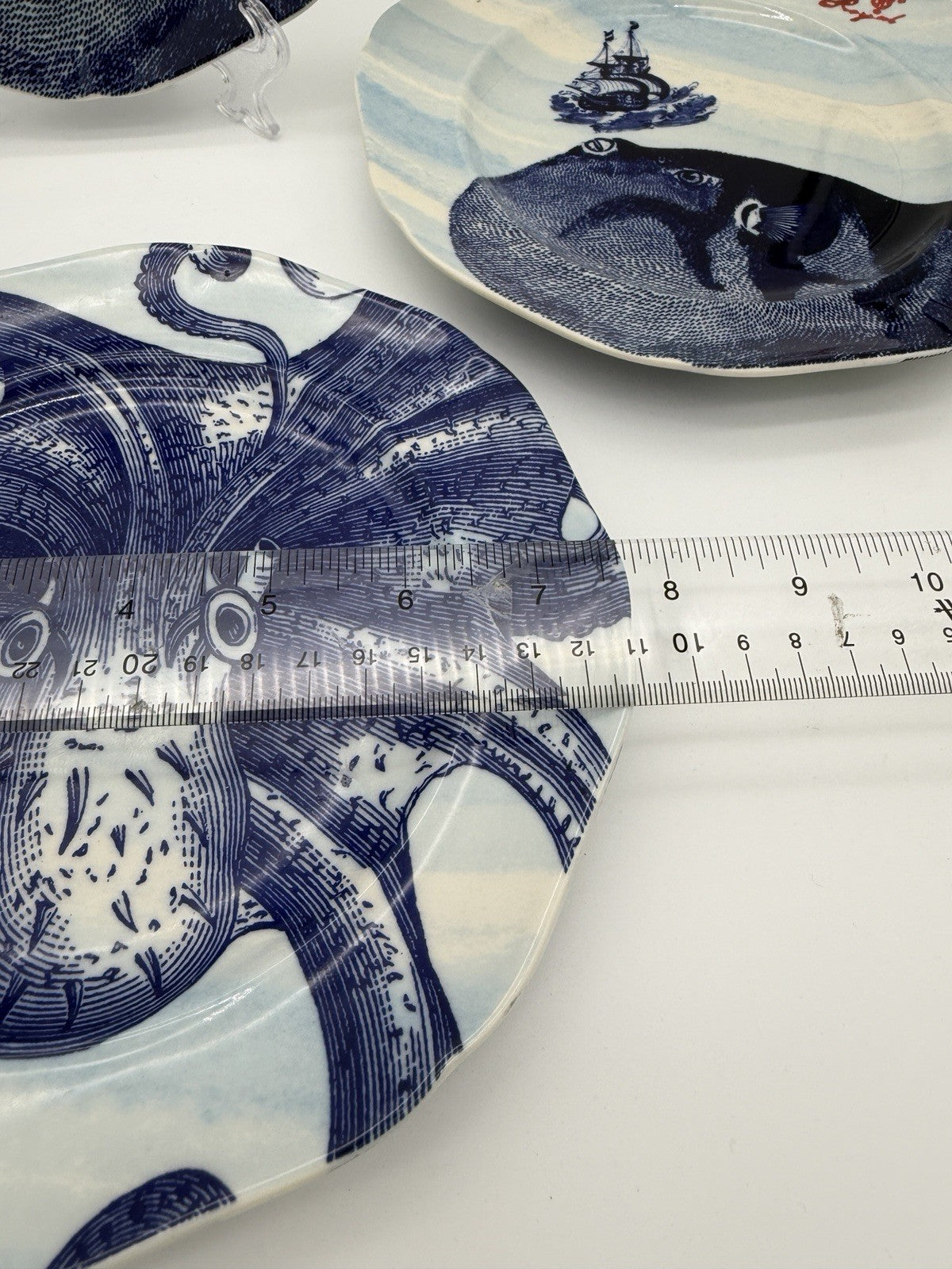 Anthropologie From the Deep SET 4 Salad Dessert Plate 7.5” Ocean Fish Nautical