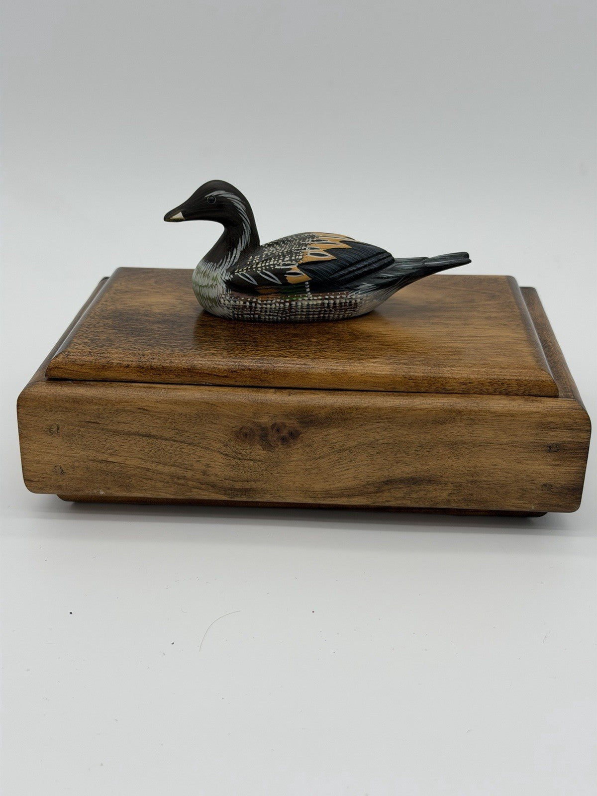 Folk Art Handmade Wooden Duck Decoy On It Trinket Box Vintage Solid