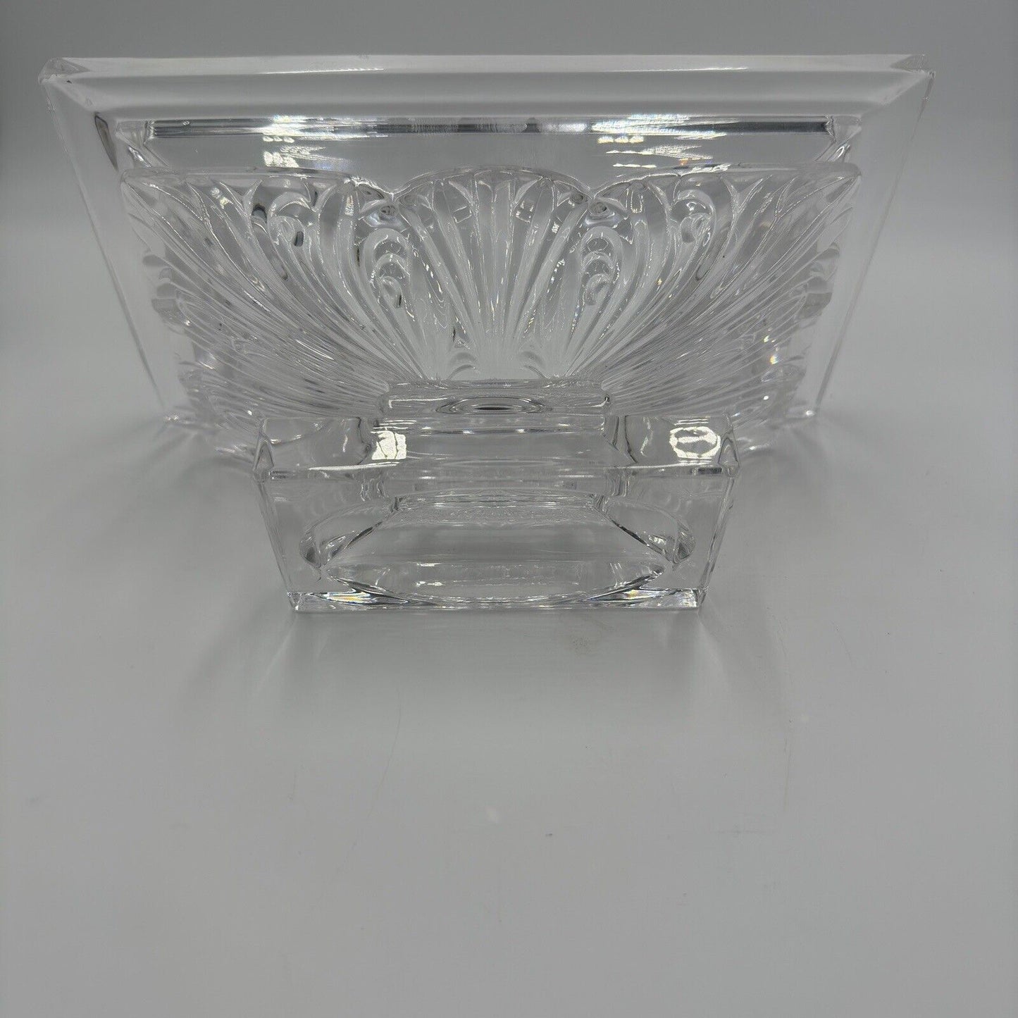 Bohemian Handcut Crystal Footed Jardiniere - Art Deco Acanthus Bowl Clear