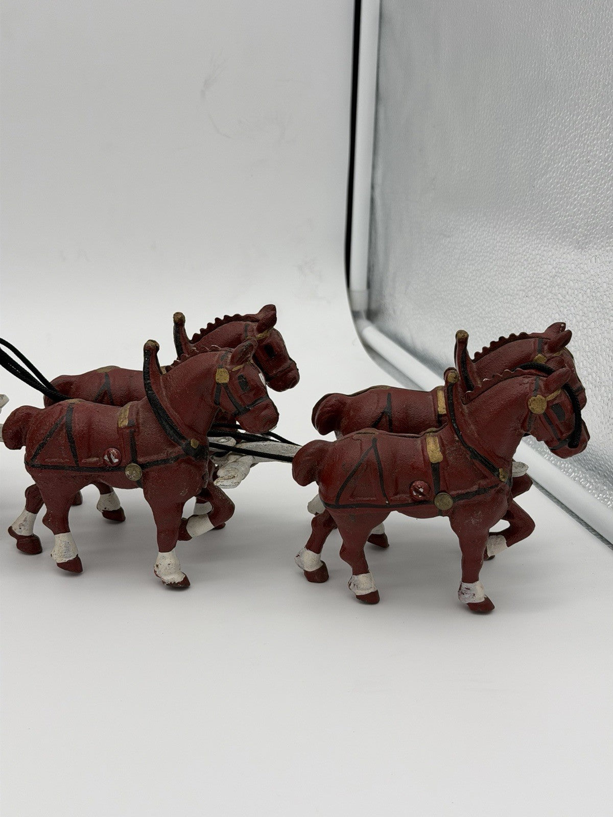 Vintage Budweiser Clydesdale Horse & Beer Wagon Cast Iron Set w/ 11 Wood Barrels