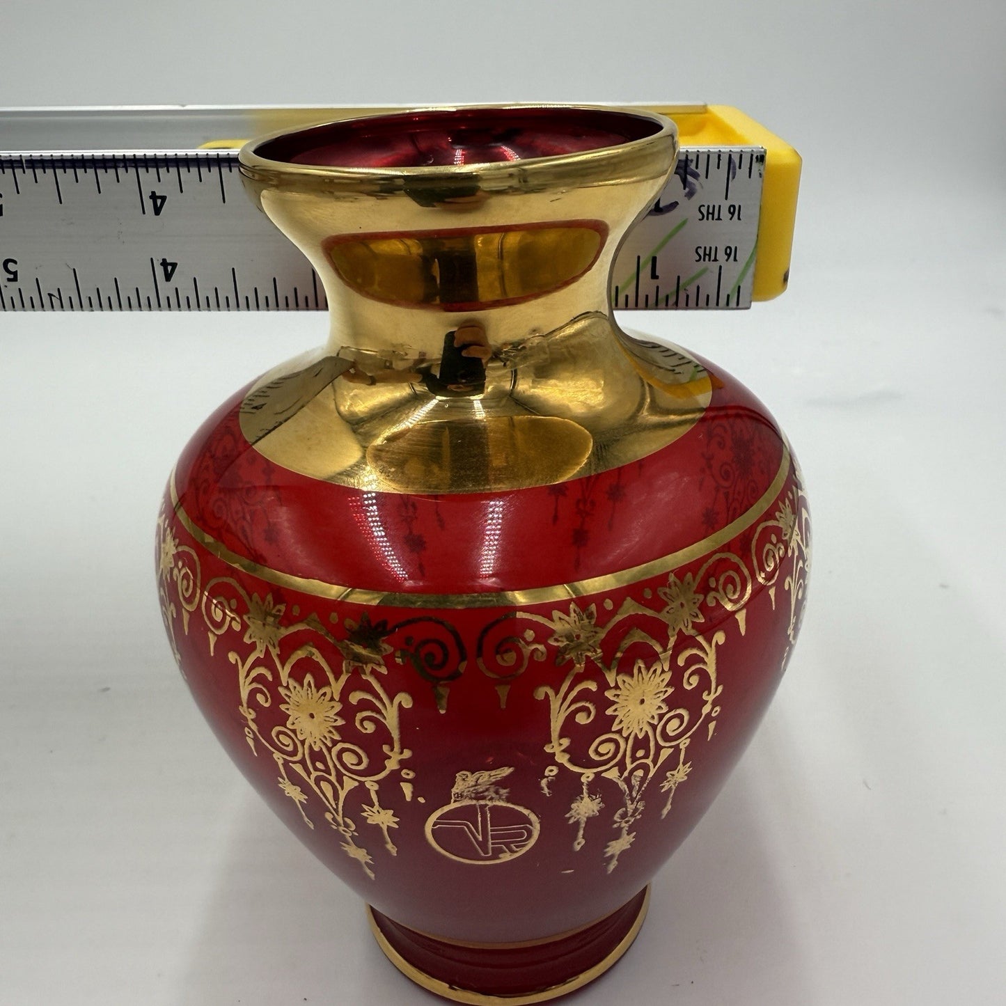 Vecchia Murano Ferro and Lazzarini Ruby Red Glass 22k Gold Leaf Vase Italy Glass