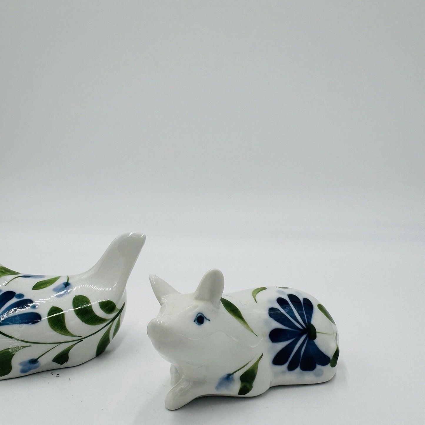 Dansk Porcelain Sage Song  Blue White Green Ceramic Pig & Chicken Figurines