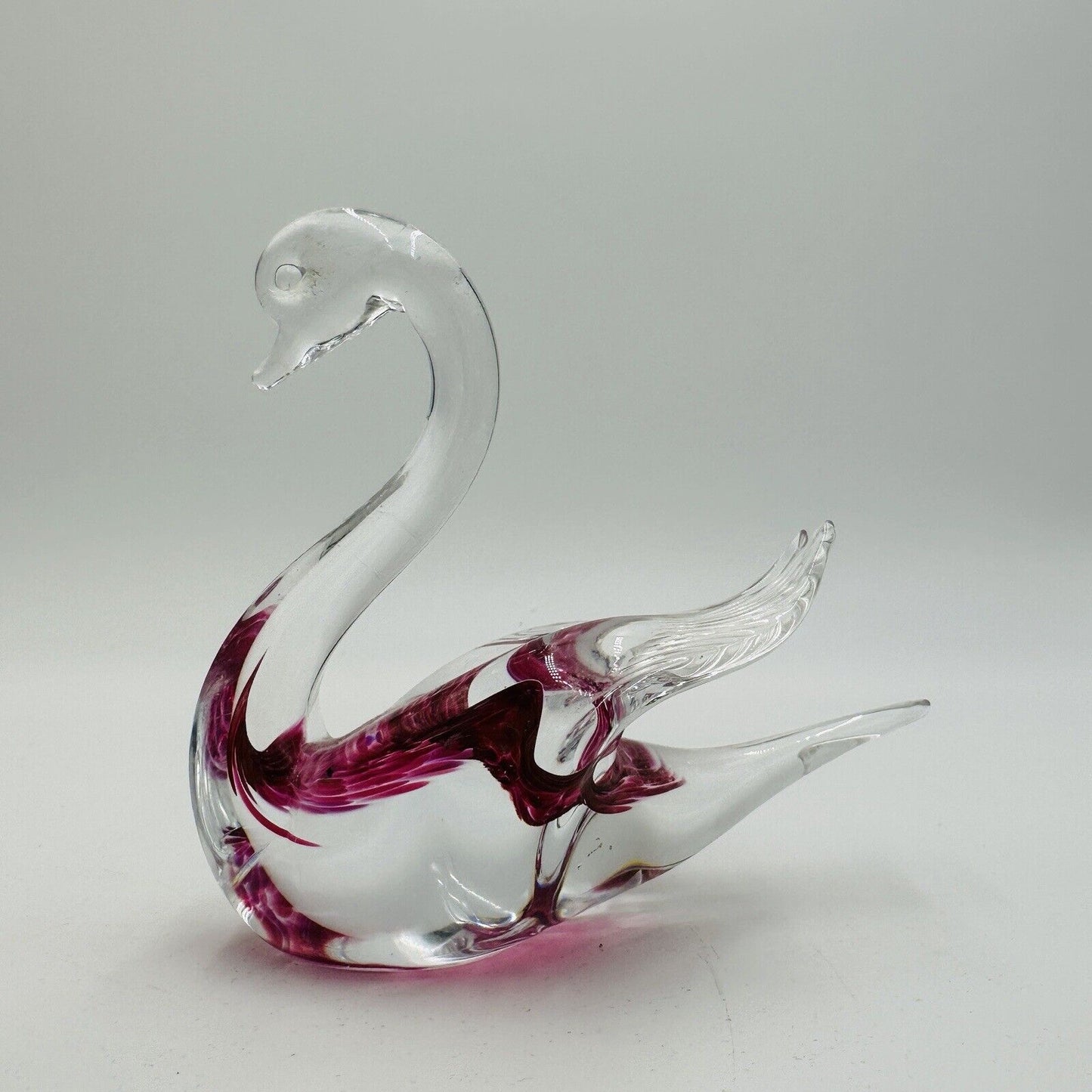 Swedish Granna Swan Glass Art Figurine Pink 5in Hand Blown Hand Made Vintage