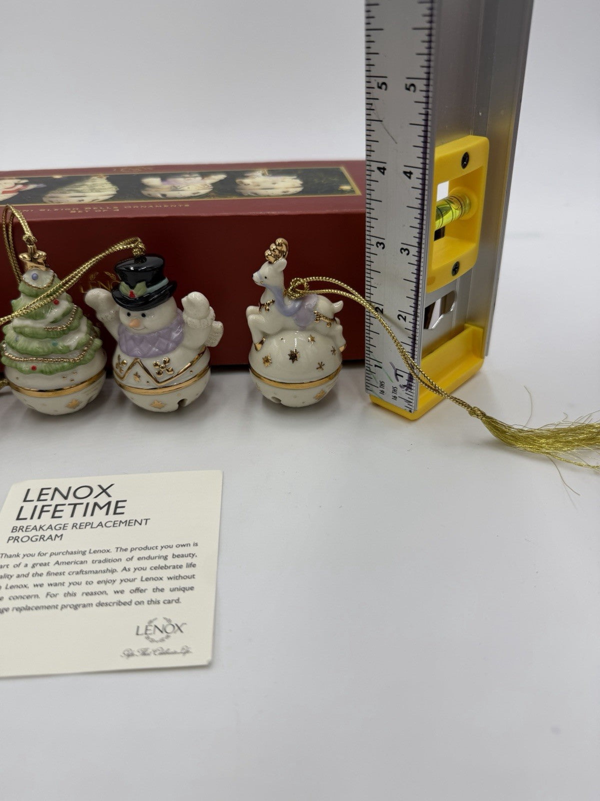 Lenox Porcelain USA Mini Sleigh Bells Ornaments Set Of 4 Reindeer Santa Snowman