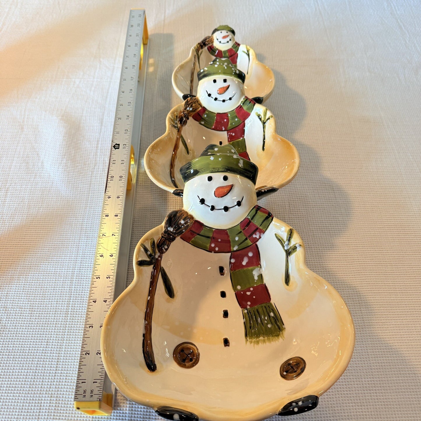 Dario Farrucci Serving Bowl Hand Painted 9" Snowman Family 3 Nesting Holiday Dec